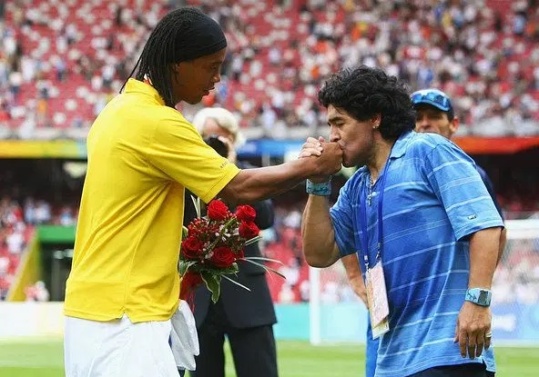 Iconic Football Moments Maradona Greets Ronaldinho